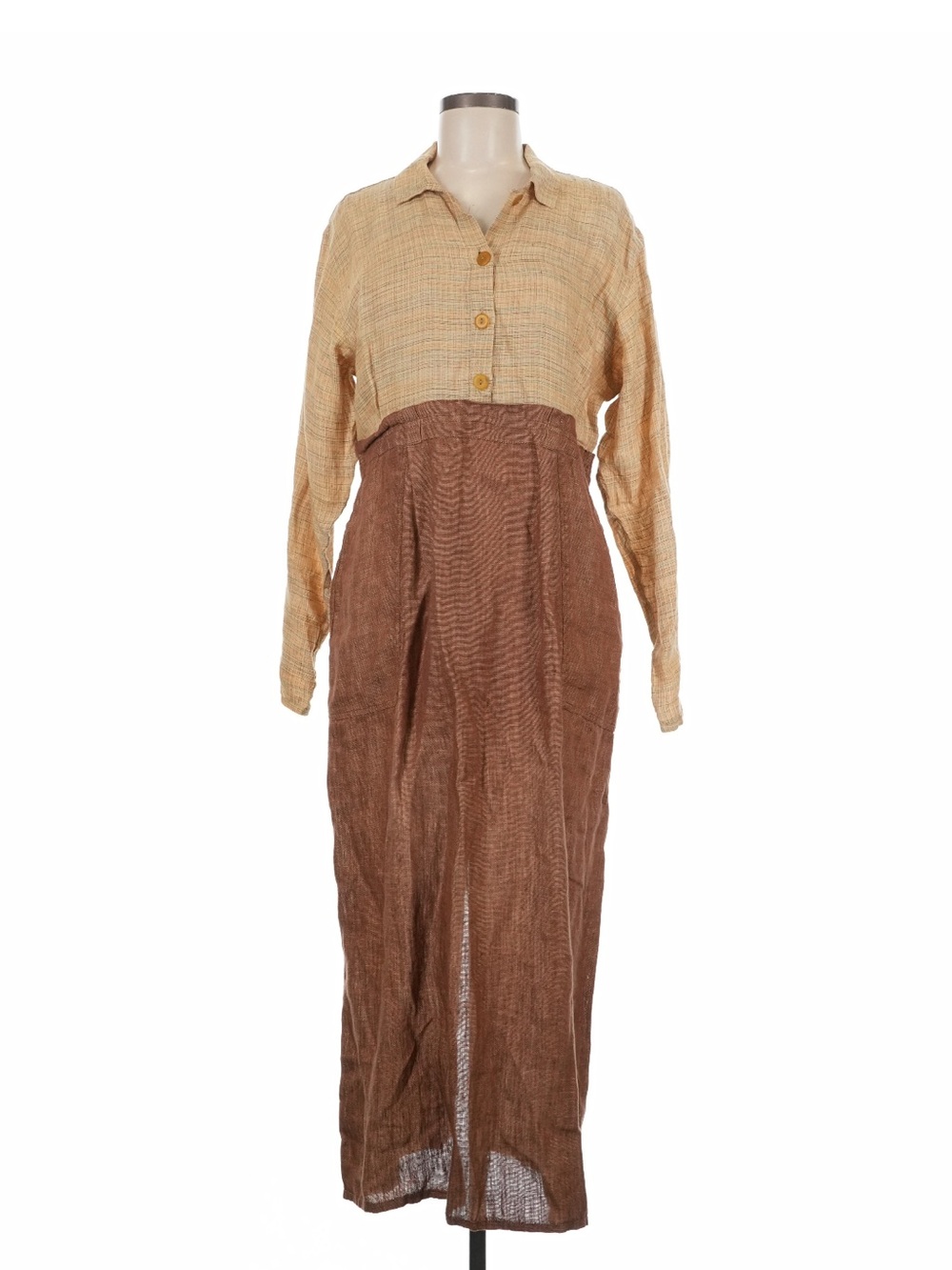 Flax Two-Tone Beige Top with Brown Long midi dress